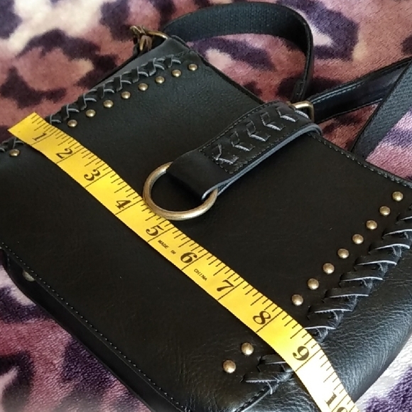 Black Faux Leather Studded Crossbody Bag With Braided Detail Adjustable Strap - Picture 11 of 16